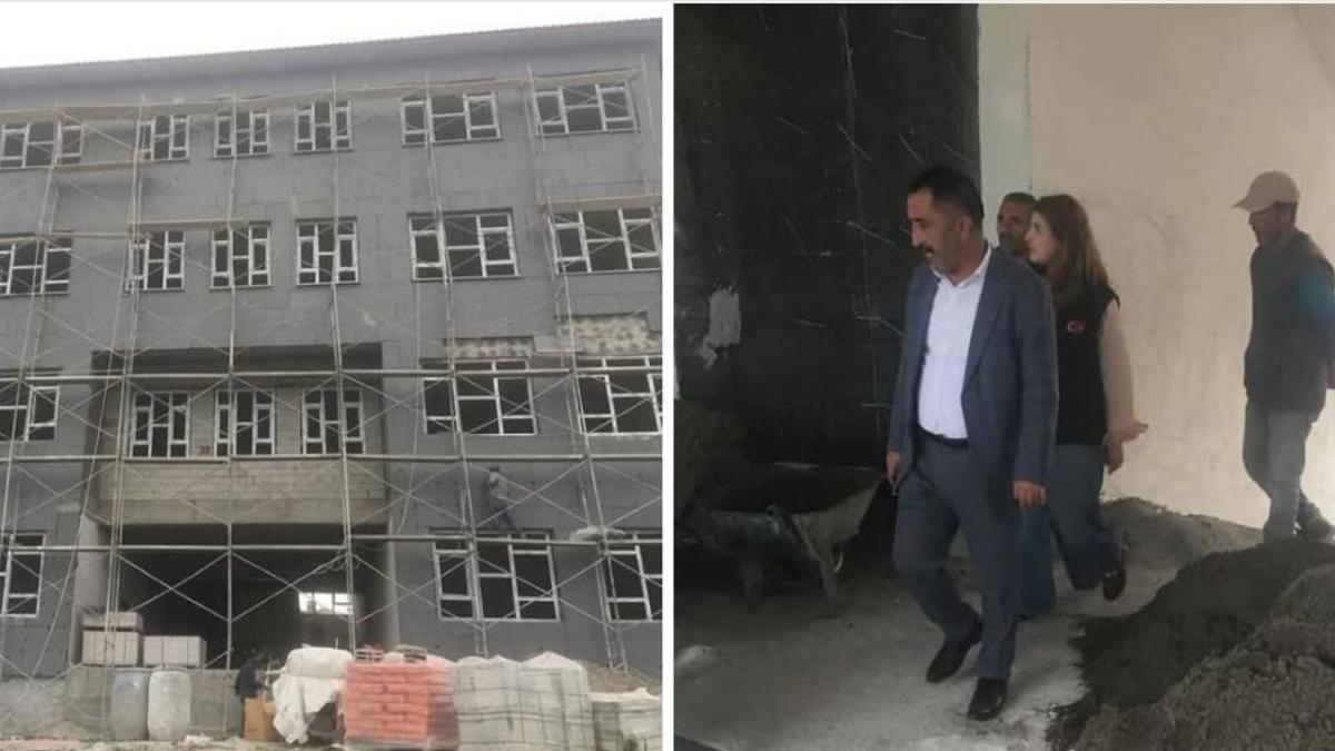 Kars'ın Selim ilçesi Yanlızçam Köyü okul inşaatı çalışmaları devam ediyor
