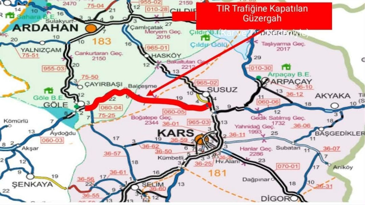 Kars’ta Susuz–Boğatepe–Göle yolu tır trafiğine kapatıldı