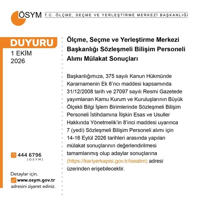ÖSYM sözleşmeli bilişim personeli mülakat sonuçları açıklandı! Nereden ve nasıl öğrenilir?