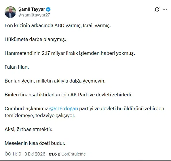 Şamil Tayyar: AK Parti'yi ve devleti zehirlediler
