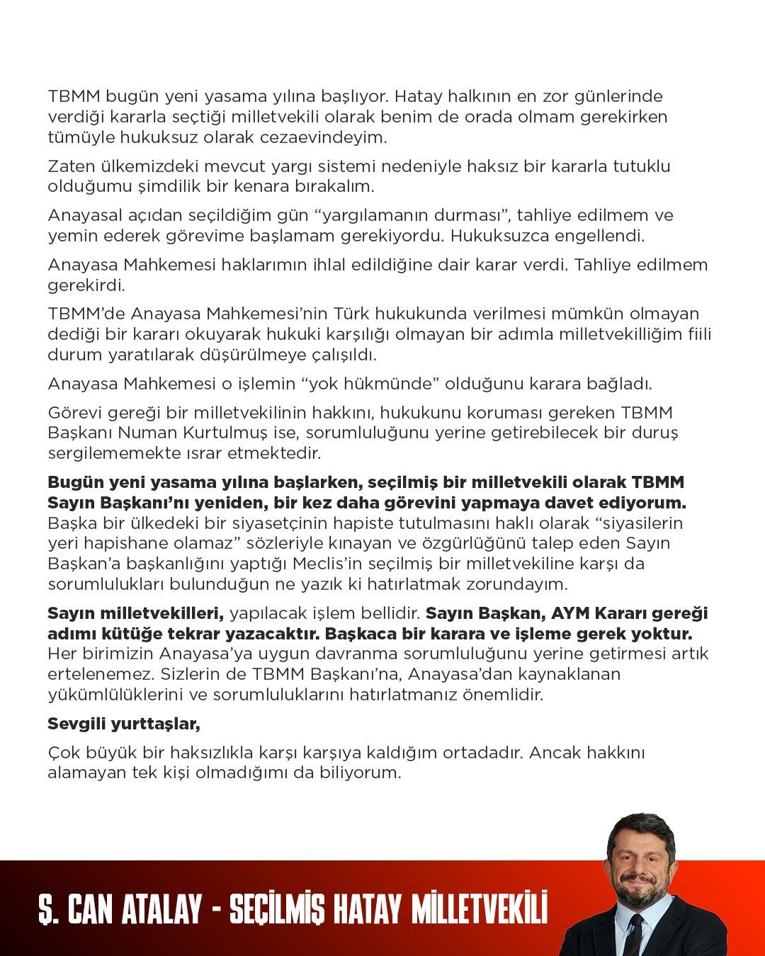 Can Atalay'dan 24 saatlik açlık grevi kararı: 'Artık bıçak kemiğe dayanmıştır'