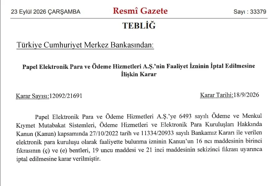 1,5 milyarlık kara para operasyonunda son nokta! TCMB Papel'in lisansını iptal etti