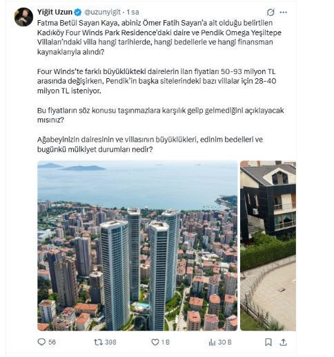 Belediye bursuyla okuyan Fatma Betül Sayan Kaya’nın ailesi gayrimenkul imparatoru çıktı