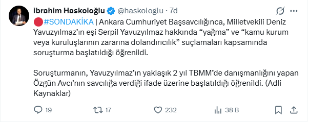 YENİ Partili vekilin eşi hakkında yağma ve kamu dolandırıcılığı soruşturması