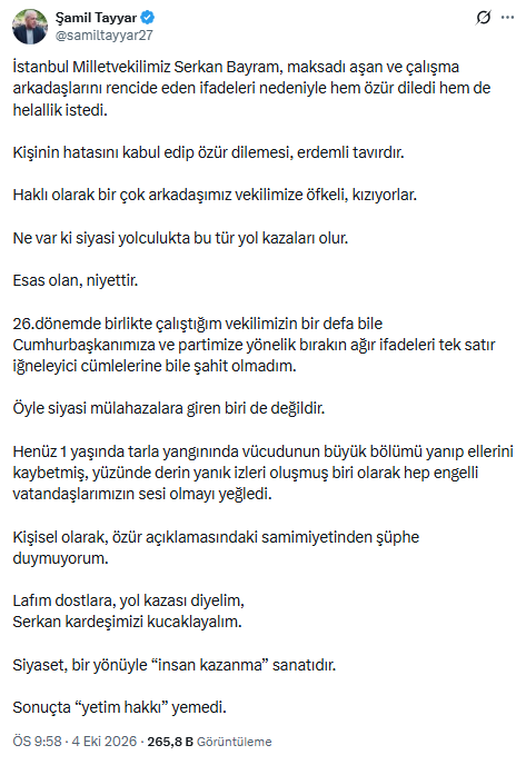 Serkan Bayram tartışmasına Şamil Tayyar da dahil oldu: Çağrıda bulundu