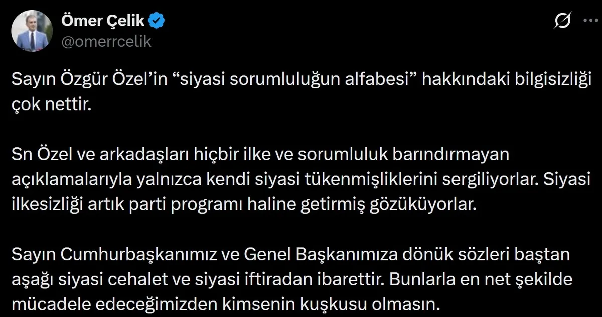 AK Parti Sözcüsü Çelik’ten Özgür Özel’e tepki: Siyasi cehalet ve siyasi iftiradan ibaret