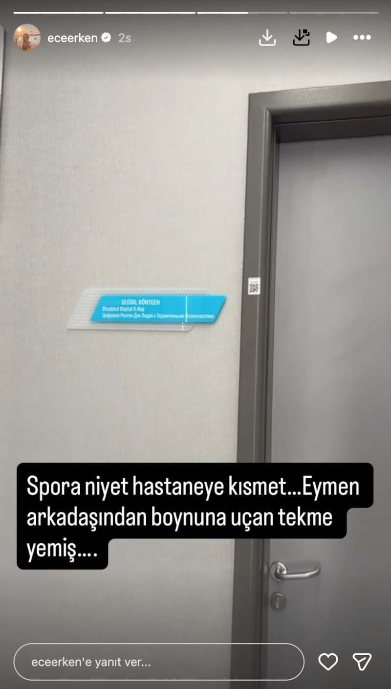 Ece Erken hastaneden paylaşımı yaptı: 'Eymen boynuna uçan tekme yedi